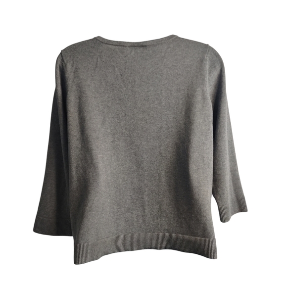 Ann Taylor LOFT Women's Gray Lace Trimmed Sweater Cardigan Size Large - Picture 2 of 8